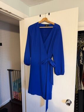 J. Crew Cobalt Blue Long Sleeve Wrap Dress with Side Tie